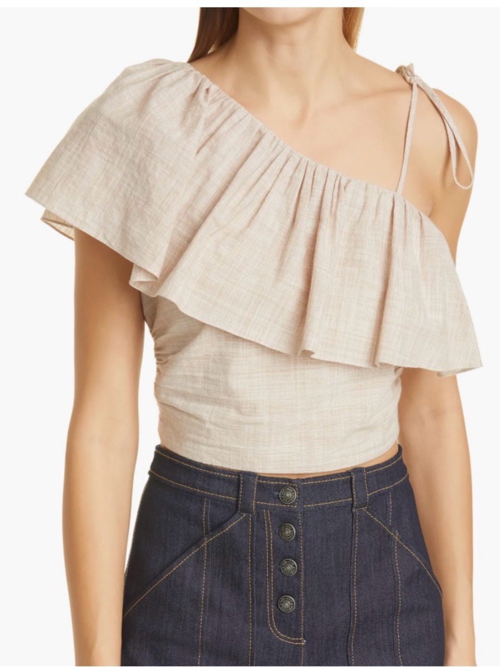 Cinq á Sept Lilibeth Ruffle Tie Shoulder Crop Top